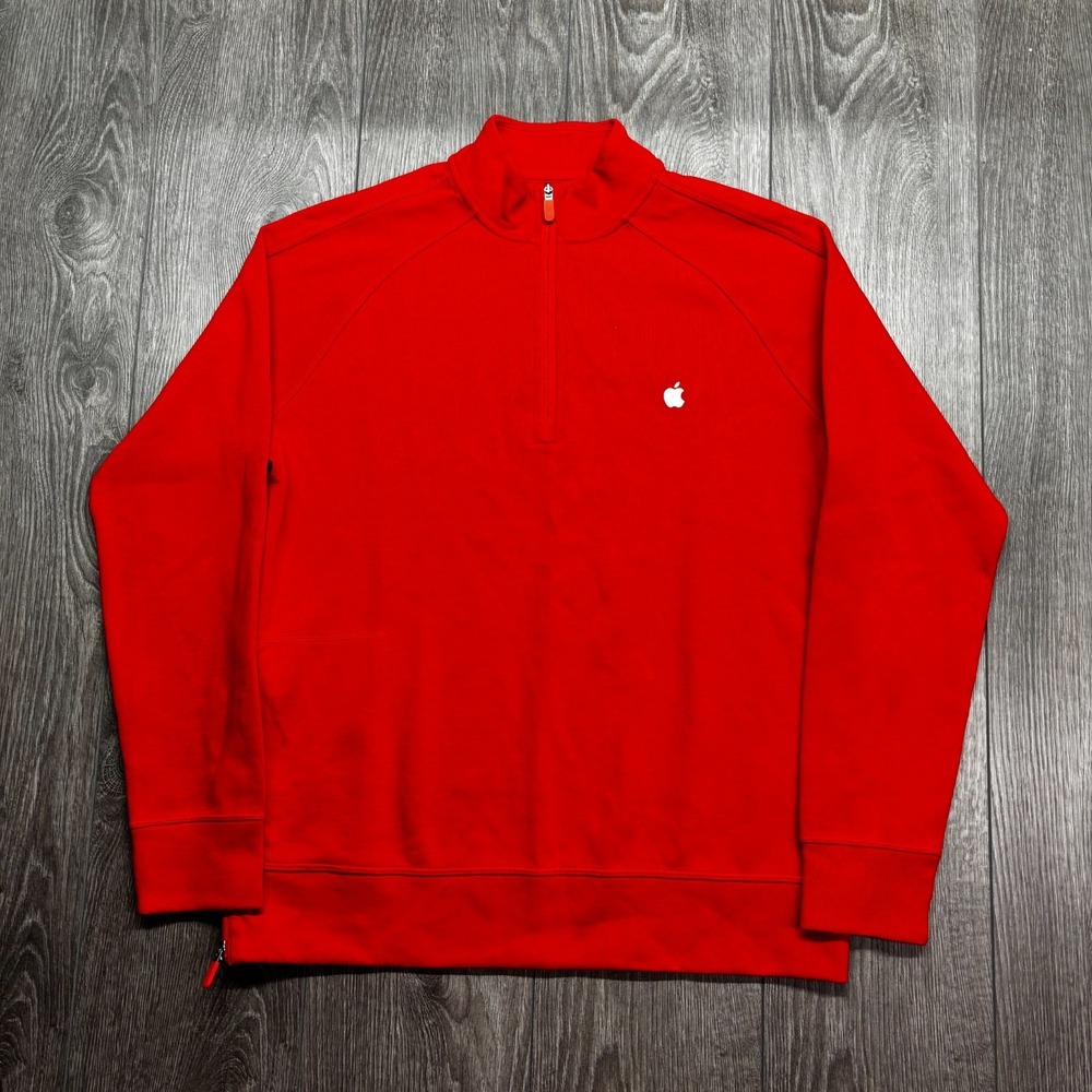 Apple Store Logo Employee Pullover Adult Med Red Quarter Zip Jacket Sweatshirt
